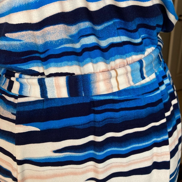 NWT: WHBM Striped Blue and White V-Neck Dress with tie belt and flutter sleeves - Picture 4 of 16